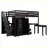 Full Size Pinewood &amp; MDF Multifunctional Loft Bed with Stairs Desk Storage Espresso – No Box Spring for Teens-876540714