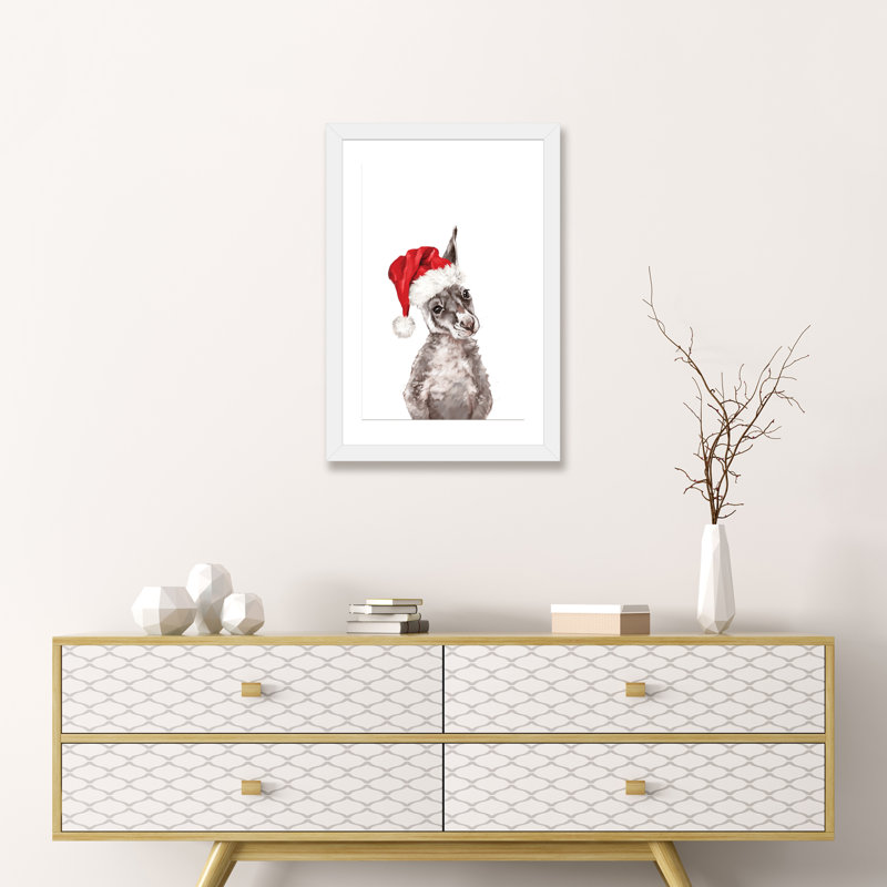 «Christmas Baby Kangaroo» par Big Nose Work - impression d'art graphique, H 24 po x l 16 po x P 1 po, Papier encadré blanc