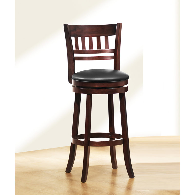 Chaise de bar pivotante à 360 degrés avec surface en cerisier foncé, structure en bois massif, repose-pieds relaxant pour la salle à manger en bois, aspect, confortable