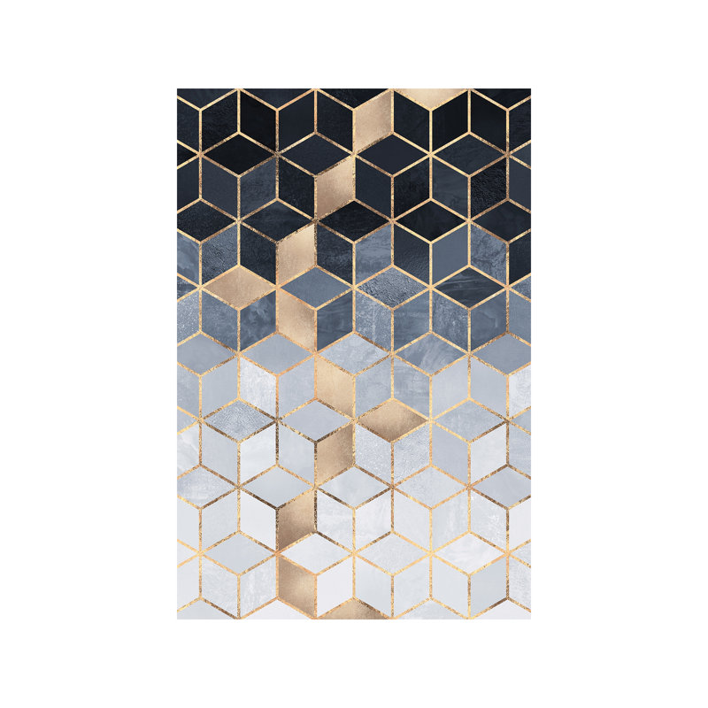 Soft Blue Gradient Cubes, Rectangular by Elisabeth Fredriksson - Print on Canvas, 152.5 cm H x 101.5 cm W x 3.175 cm D