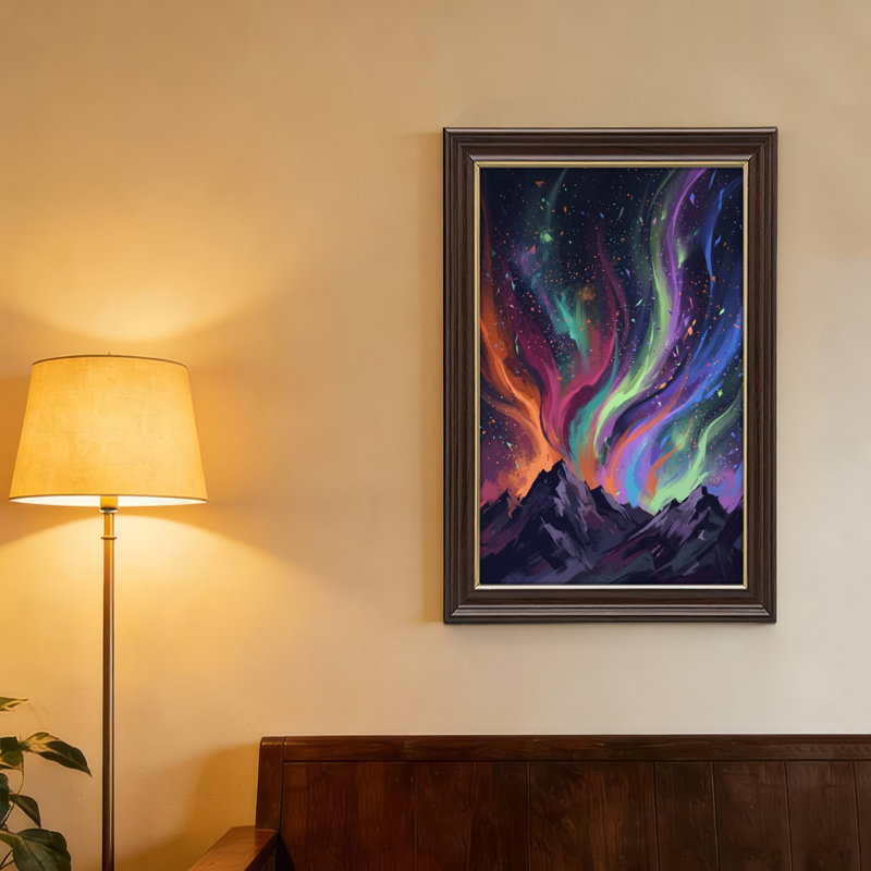 Art mural antique sur toile encadré doré pour le salon, la chambre à coucher, le bureau ou le vestibule - décoration murale décorative avec ciel aurore