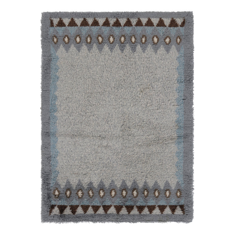 Vintage Swedish Rya Rug, Scandinavian Design With Gray Open Field  - Rug & Kilim