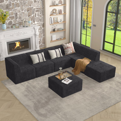 Ottoman Sofa, Modern Minimalist Corduroy Footstool, Compressed Space‑Saving Ottoman For Living Room Bedroom-Black