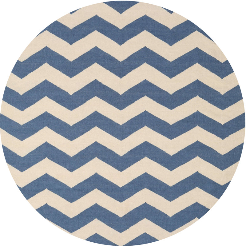 Tapis bleu/beige contemporain, Rond 7 pi x 7 pi