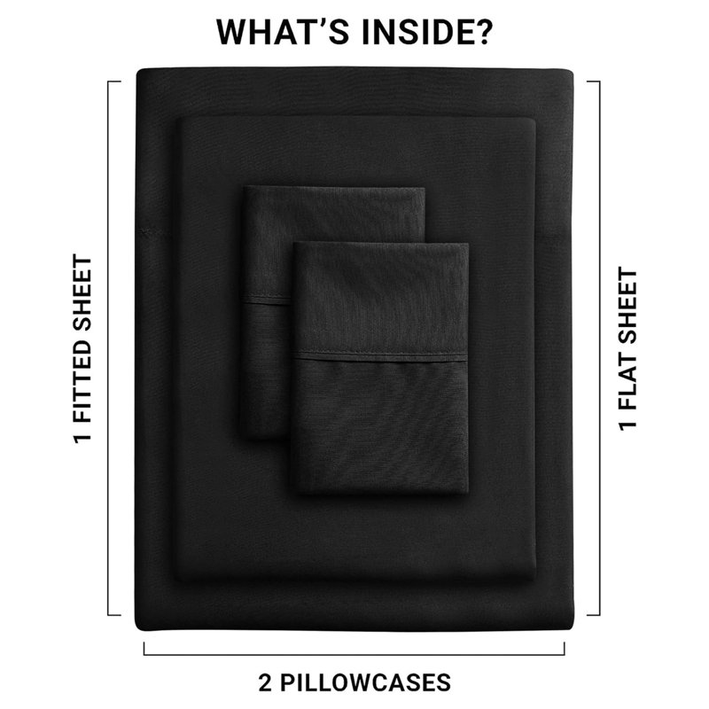 Ensemble de draps en microfibre brossée douce Hotel Luxury avec draps et taies d'oreiller très doux, Noir