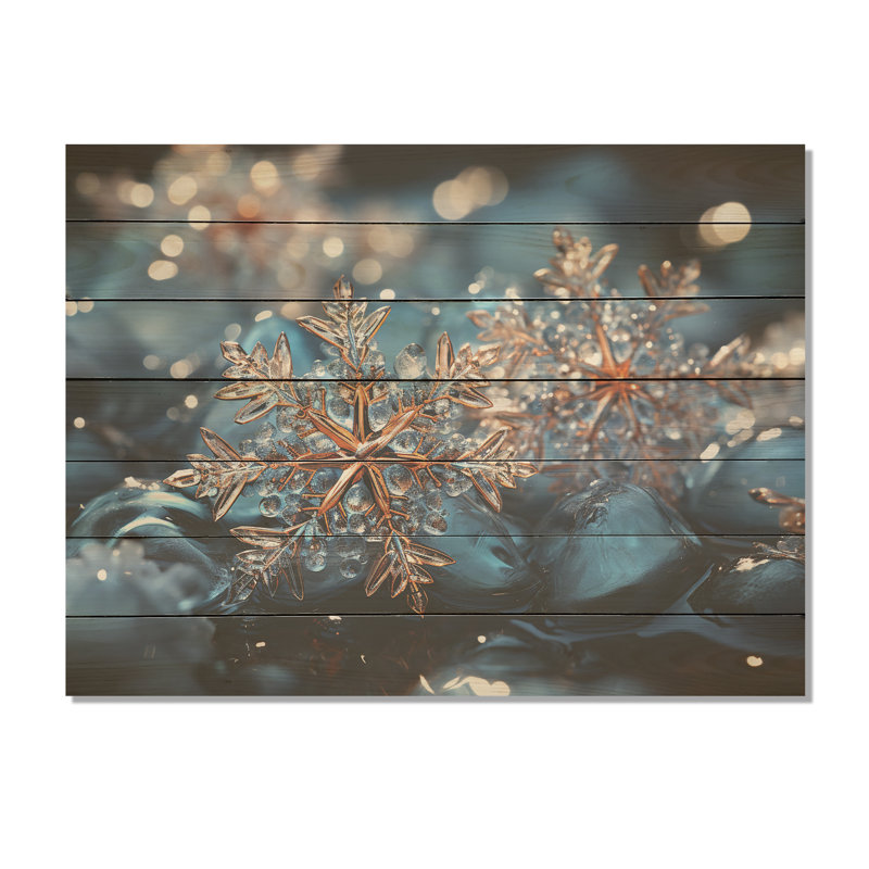 Sunrise Snowflake Tranquillity IV - Winter Landscape On Wood Print, 10" H x 20" W x 0.78" D