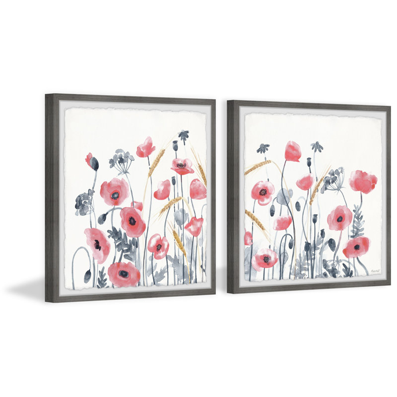 «Lovely Pink Poppies» par Marmont Hill - ensemble de 2 peintures encadrées, H 12 po x l 12 po