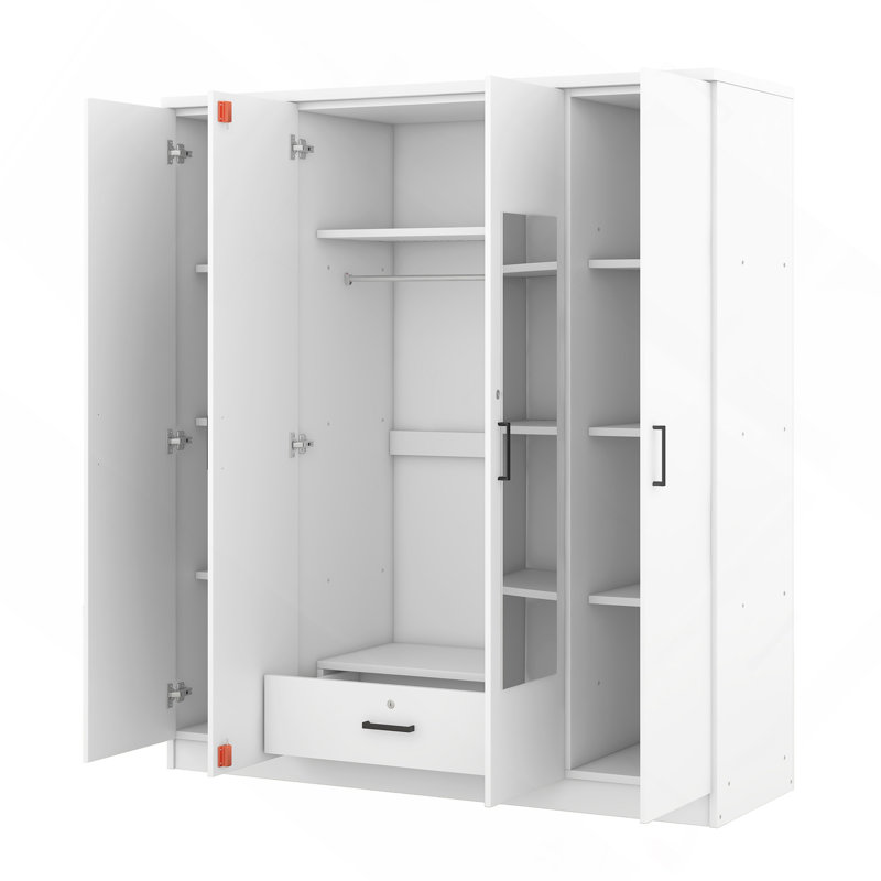 Armoire à miroir 4 portes avec tablettes, Blanc