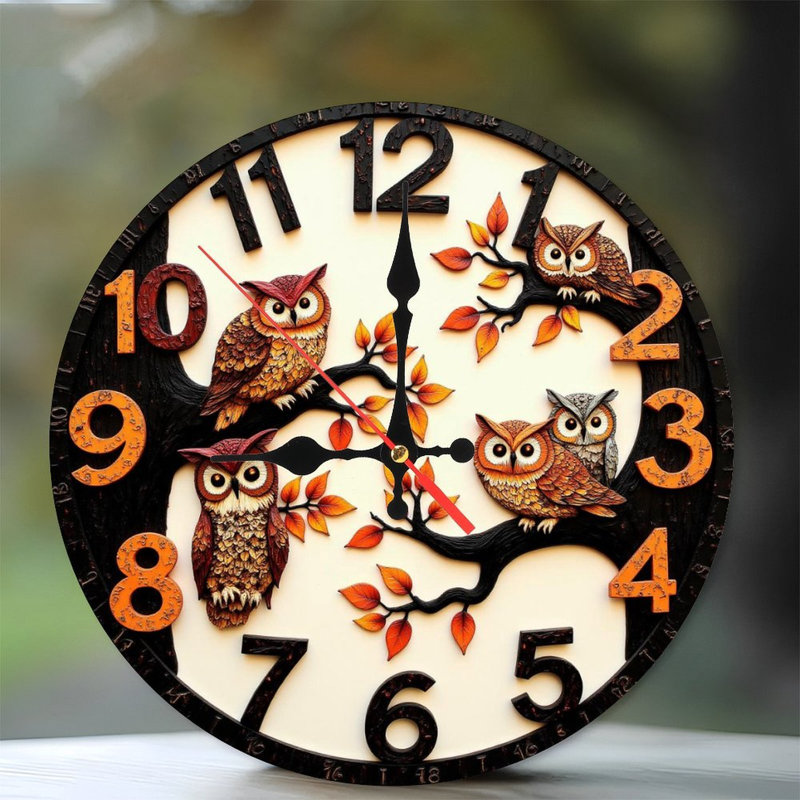 Horloge chouette feuilles d'automne