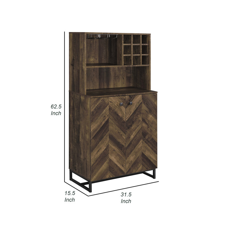 Armoire à vin 63 pouces avec portes doubles, 2 tablettes réglables, brun riche