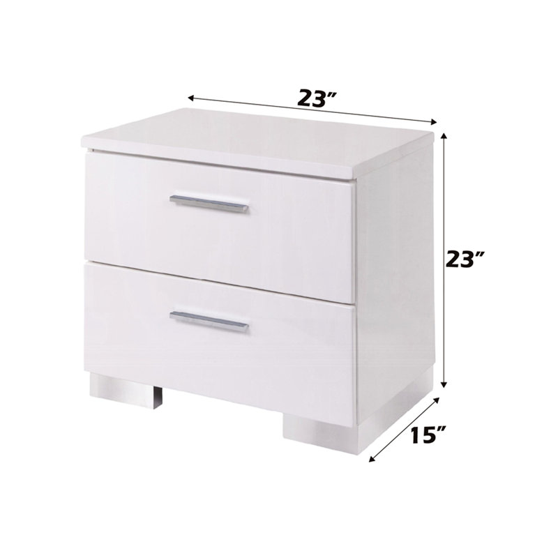 Table de chevet blanche à 2 tiroirs avec pieds pour la décoration de chambre à coucher