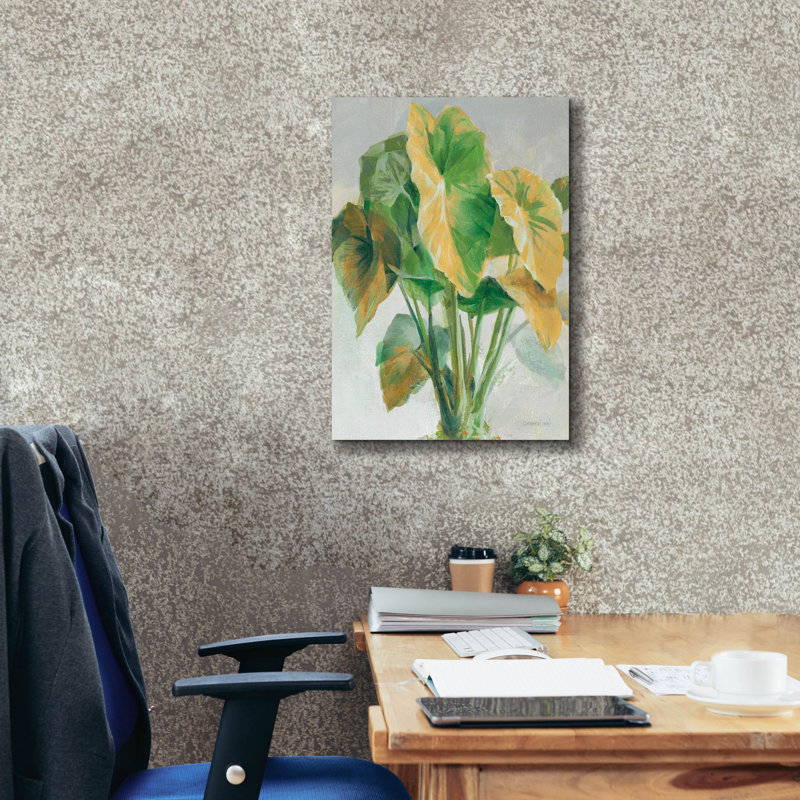 «Greenhouse Palm 1 Teal and Gold C» par Danhui Nai, art mural sur toile, H 26 po x l 18 po