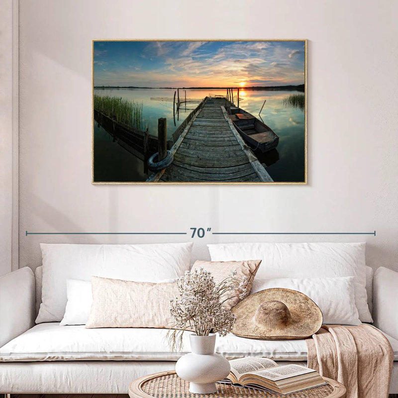 Fishing Trip, Floating Frame Natural Wood, 43" X 29"