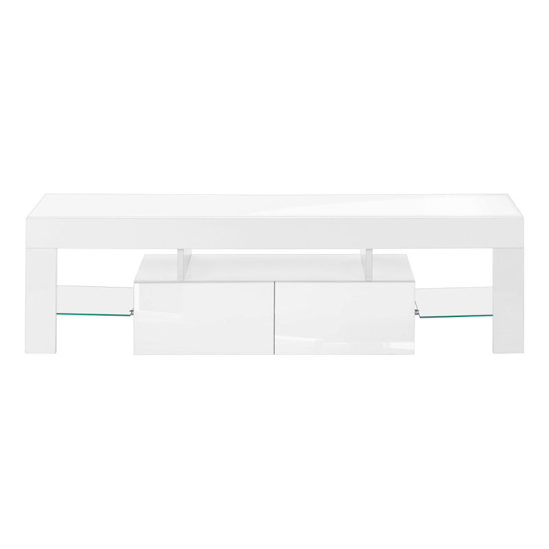 Meuble télé, meuble multimédia avec armoire de rangement, stratifié blanc brillant