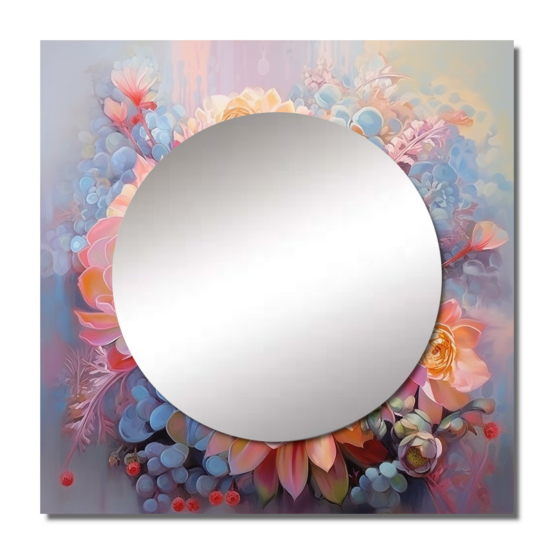 Delicate Blossoming Succulent Tender Pastels II - Succulent grand miroir carré pour décoration murale, 36 po x 36 po