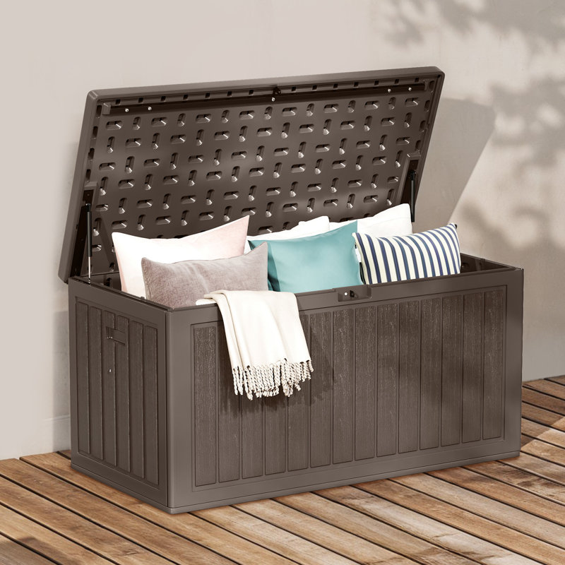 Edrosie Inc 44.4'' W 90 Gallons Water Resistant Resin Lockable Deck Box, Brown