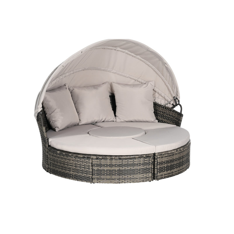 Outdoor Patio Daybed Furniture, Weather Cushions, Table, For Leisure , Material, Large Seat Table Backyard, Light Gray