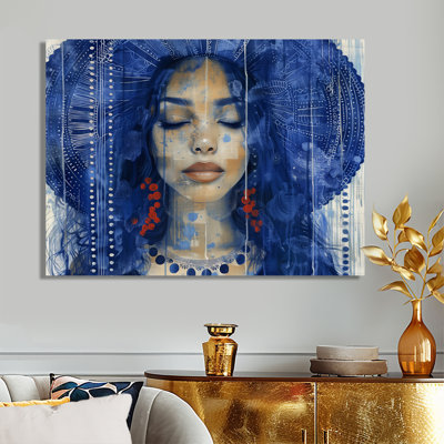 Blue Boho Woman Portrait I - Décoration murale femme boho