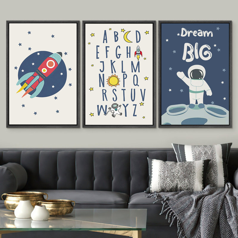 Outer Space Rocket Alphabet Nursery Decor, Modern Astronaut Kid's Room photos, impression numérique sur toile, impression numérique sur toile encadrée