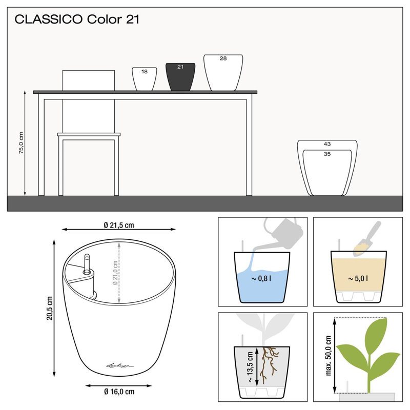 Classico Pot Planter, 20.5cm H x 21.5cm W x 21.5cm D, Sand Brown