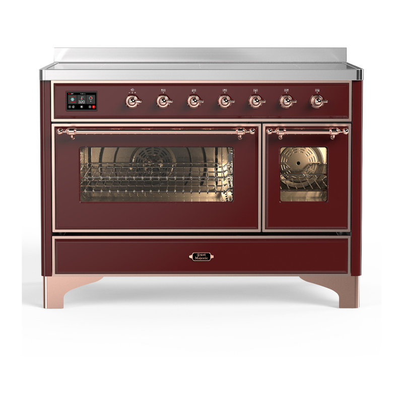 Cuisinière à induction de 48 pouces avec 6 éléments à induction en bourgogne Majestic III Series (garniture en cuivre)