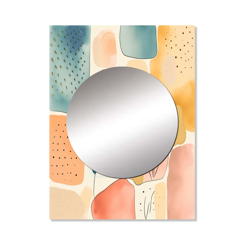 Rony orange amusant motif de formes II - miroir mural décoratif géométrique, grand miroir moderne, art imprimé en métal