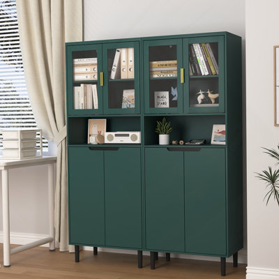 Tall Storage Show Cabinet with 2 Glass Display Door & 2 Doors, Tall Kitchen Pantry Cabinet by Latitude Run