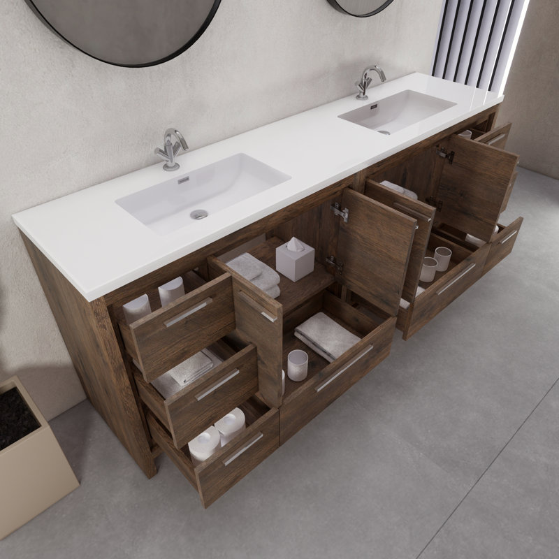 84" Double Sink Bathroom Vanity Set, Dark Brown