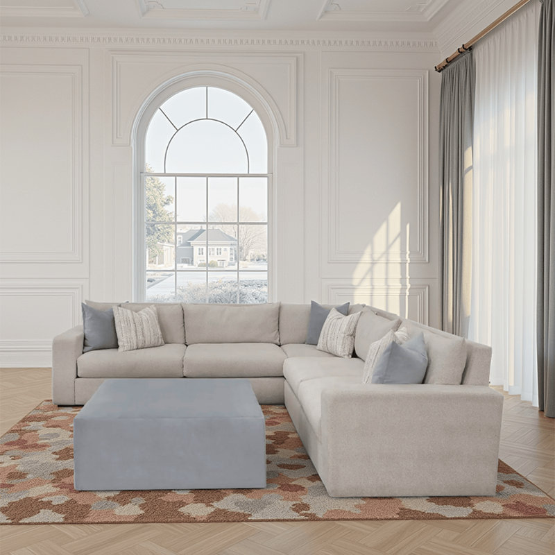 Canapé modulaire moderne en forme de L avec coussins en mousse de 8 po, revêtement durable, coussins décoratifs et pieds de soutien robustes, mobilier de salon contemporain, conception confortable, finition gris neutre