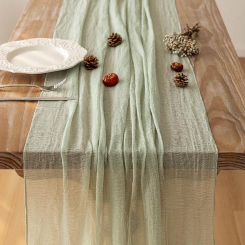 Lot de 2 chemins de table en mousseline vert sauge de 3 mètres (120 pouces) pour décoration de fête ou de maison