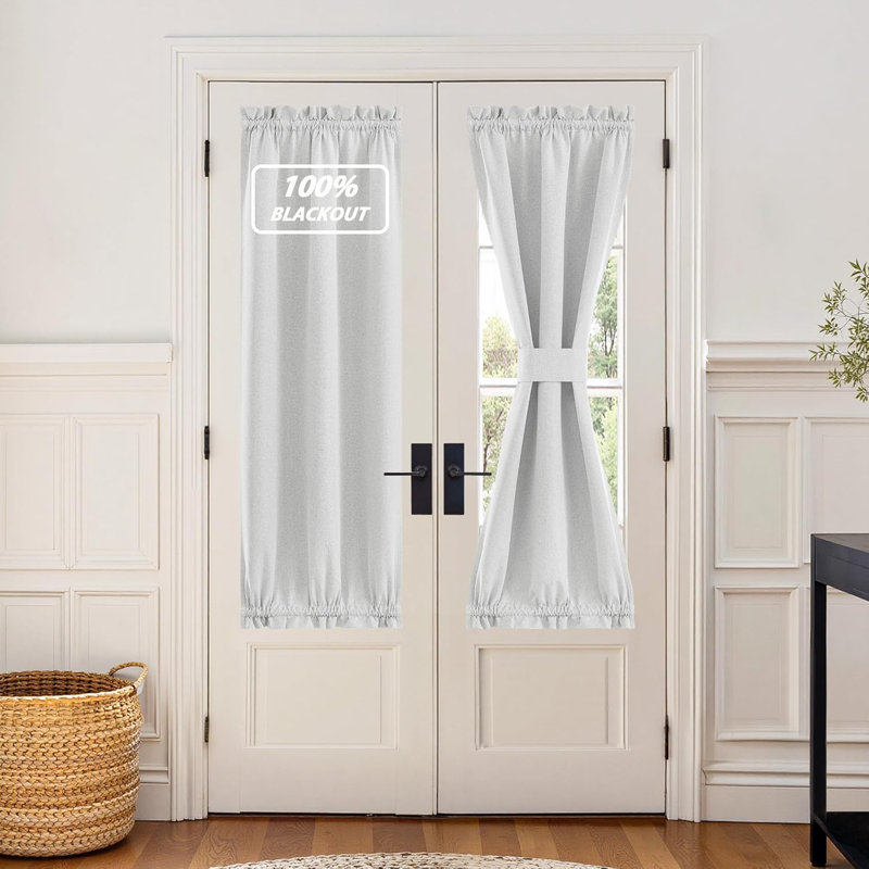  100% Blackout Curtain for Door Window, Privacy Room Darkening Shade Thermal Insulated French Door Curtain with Tie Back, Elegant Home Decoration, 1 Panel