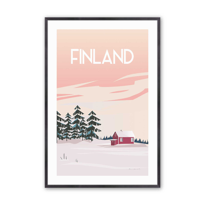 Affiche de voyage finlandaise dans un, Cadre en zinc patiné, H 15,25 po x l 12,25 po