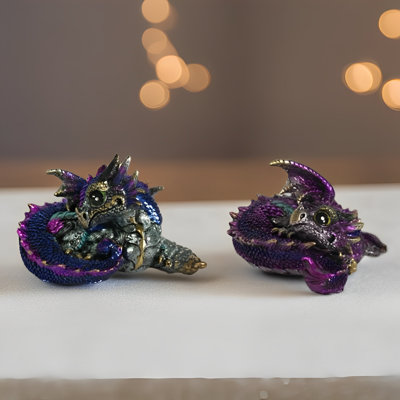 Ensemble de 2 figurines de dragon bleu et mauve l 3,25 po