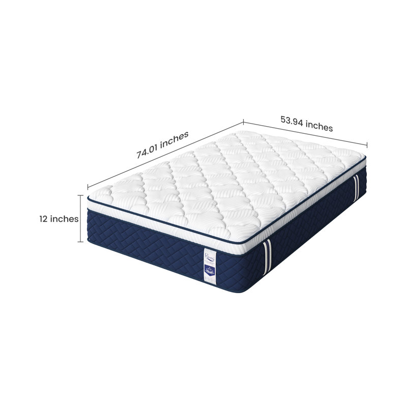  Matelas hybride 12 po, mousse viscoélastique imprégnée de gel à 5 zones et lit à ressorts ensachés pour le dos et les hanches, blanc et bleu