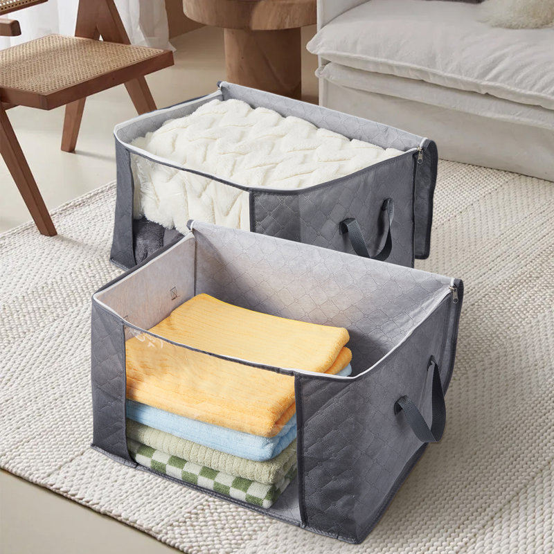 3-Pack Non-Woven Clothing Storage Bags with Window, Dark Gray Breathable Wardrobe Organizers, 21.7 x 13.8 x 12.6 Inches