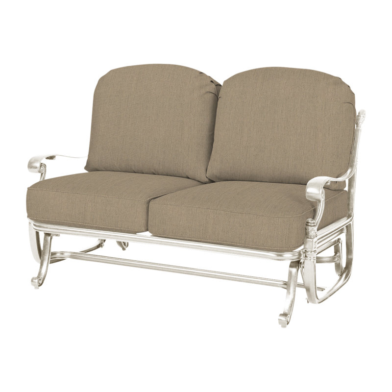 Florence Outdoor Loveseat Glider with Sunbrella Cushions, Canvas Heather Beige Sunbrella® Canvas, Desert Bronze