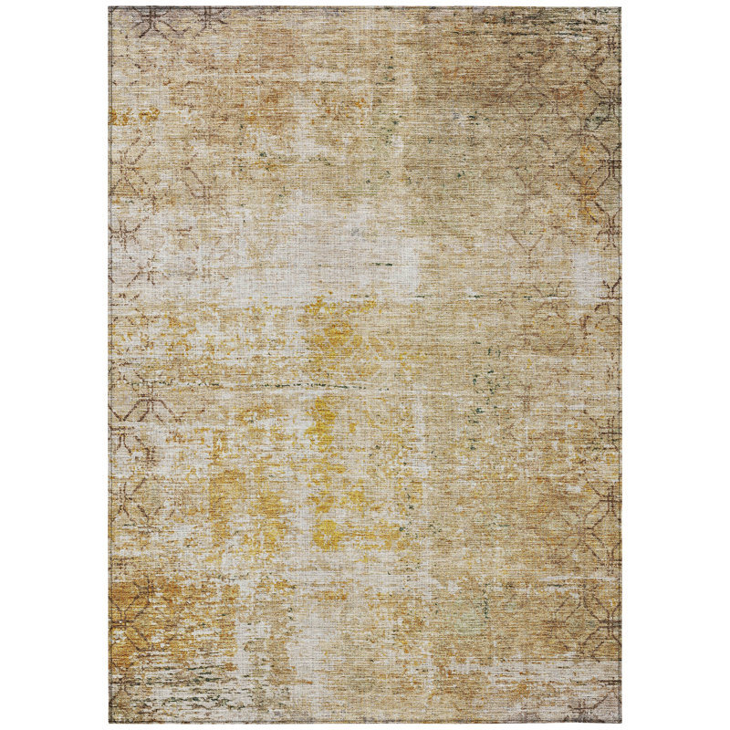 Red and Gold Synthetic Washable Rectangular Area Rug 3' x 5'