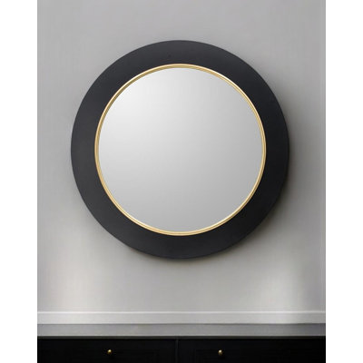 32" Black And Gold Lighted Round Metal Framed Accent Mirror