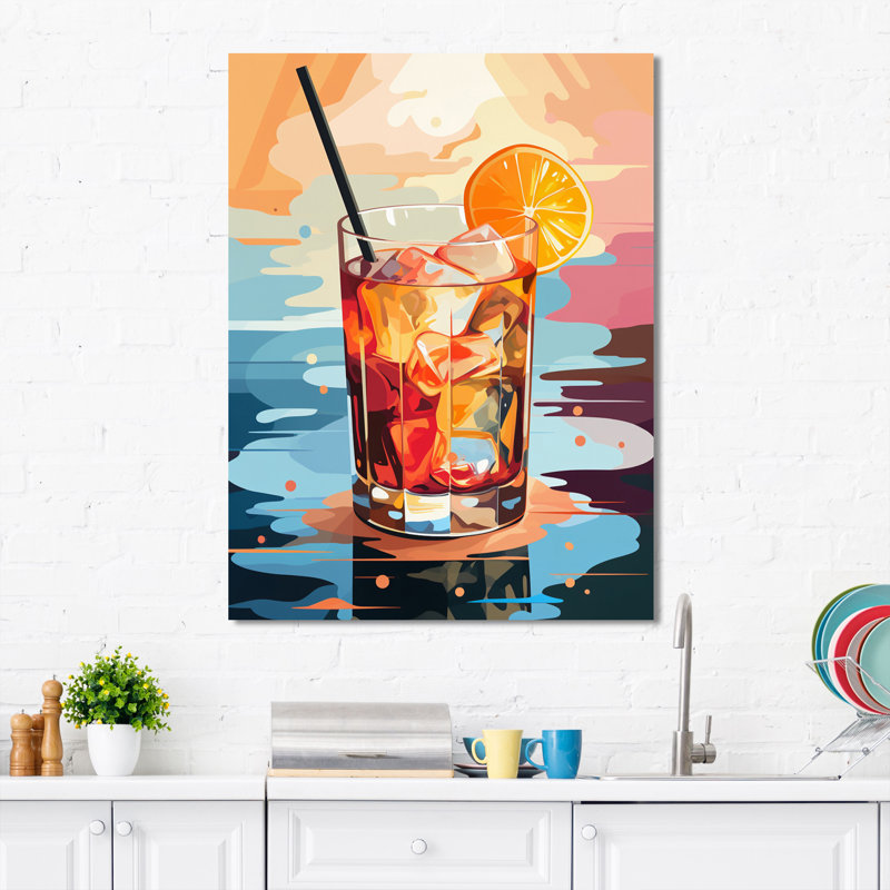Warrin Drink Minimalistic Cocktail Colorful III sur toile, H 20 po x l 12 po x P 1 po, Toile tendue