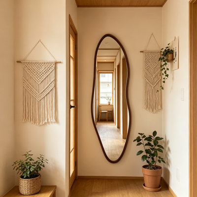 Miroir irrégulier pleine longueur, miroir de corps de ferme en bois 65 x 22 pouces, grand miroir mural asymétrique pour le salon, le vestibule, horizontal ou vertical