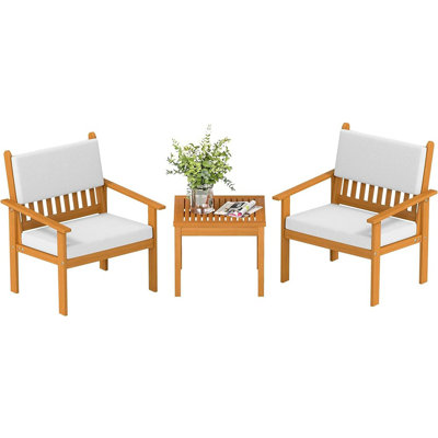 Acacia Wood Patio Bistro Set – Outdoor Chat Table And Chairs With Water-Resistant Cushions