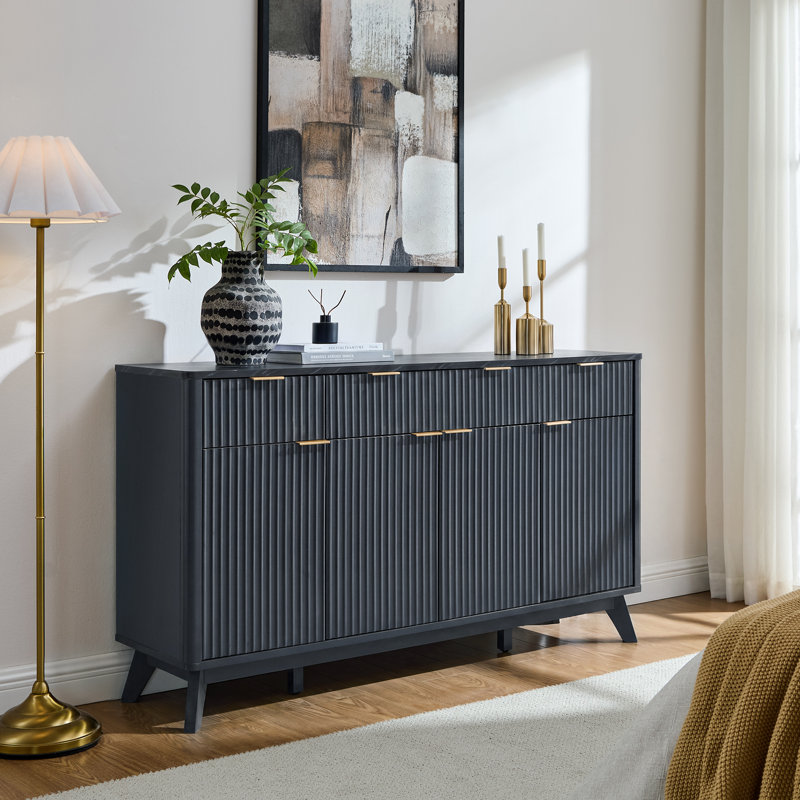 60" Sideboard Buffet Cabinet With Doors And Shelves, Dark Gray