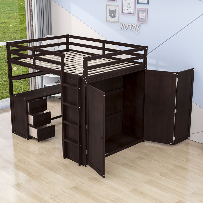 Henness Full 3 Drawer Loft Bed with Built-in-Desk, Espresso