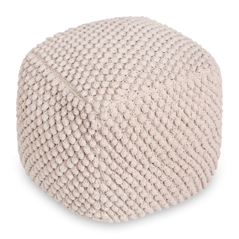 Aitana 18" Cotton Blend Pouf Ottoman, Ivory 100% Cotton