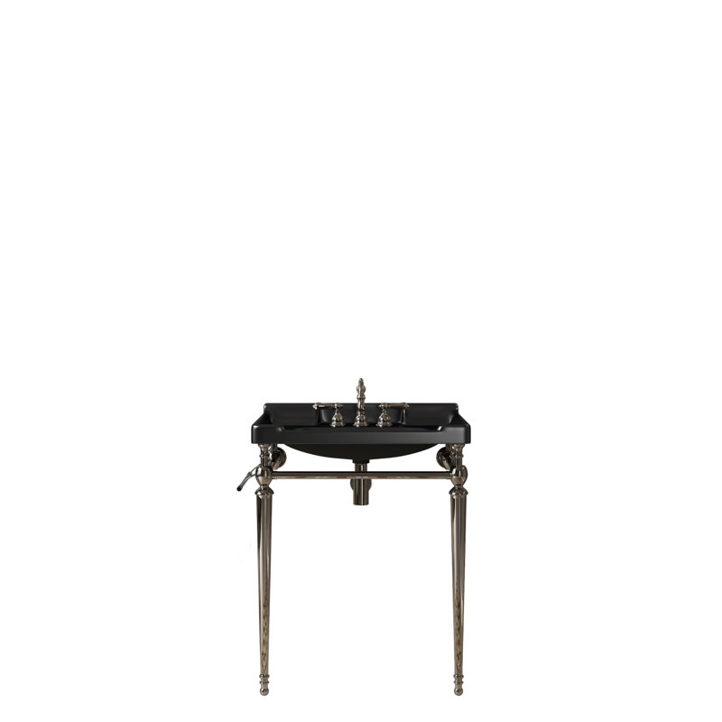 Console de lavabo 28 po avec meuble-lavabo mural en céramique, Argent argent, Noir