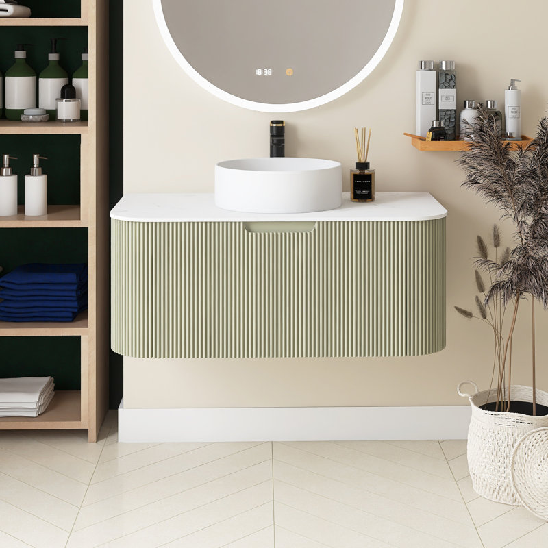 36 In. W  X 19 In.d X 19 In.h Single Sink Wall-Mounted Bath Vanity In With Engineered Marble Top, Light Green
