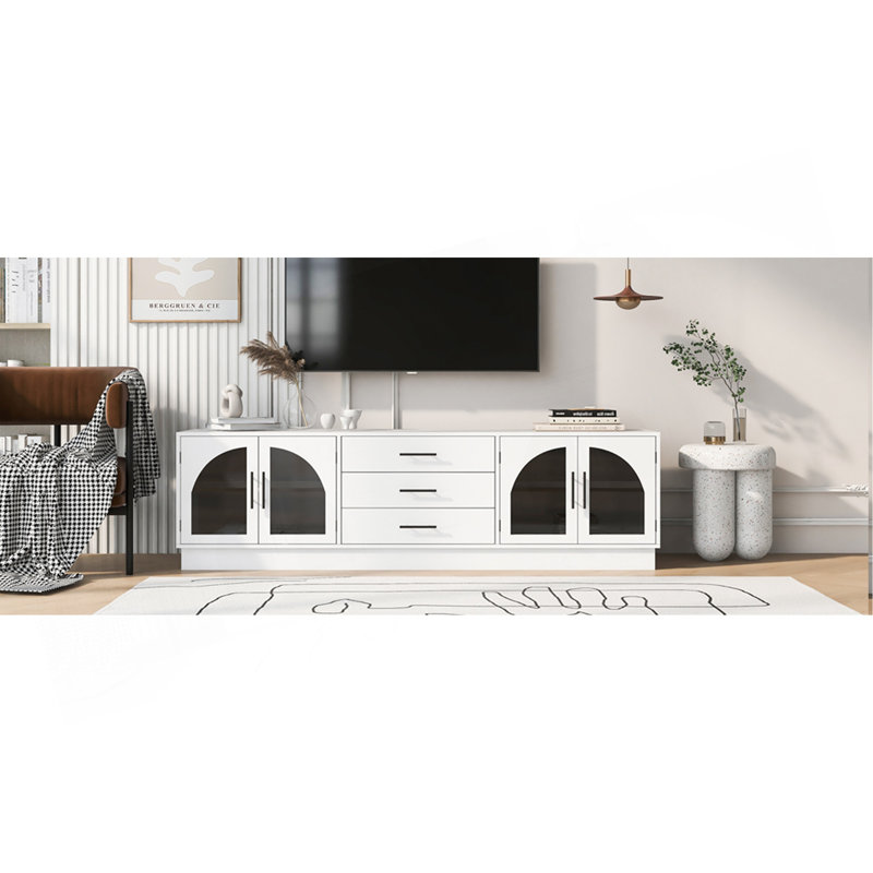 Meuble télé moderne et minimaliste avec tablettes réglables et design élégant pour le salon