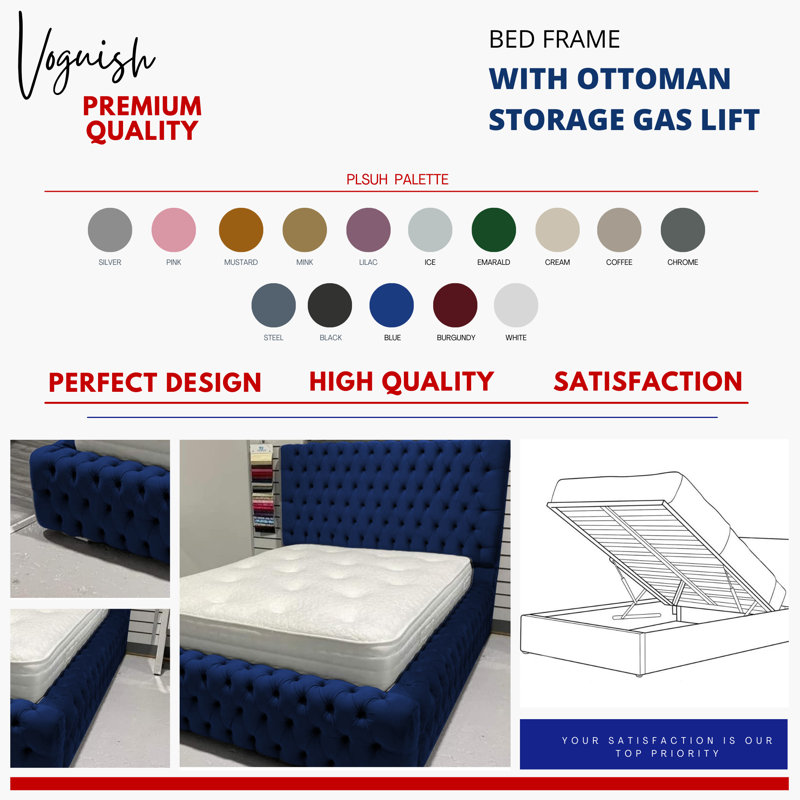 Upholstered Ottoman Storage Bed, Double (4'6), Red