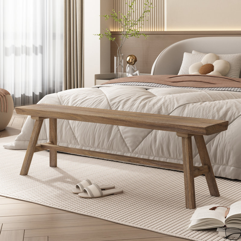 Banc en bois massif Farmhouse avec design mortaise et tenon minimaliste, H 16,5 po x l 55,2 po x P 11 po