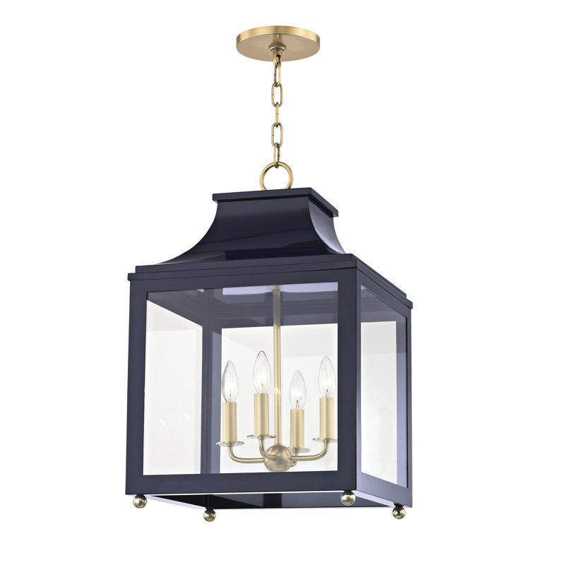 Leigh 4-Light Foyer Pendant, 18.63" H x 11.5" W x 11.5" D, Aged Brass, Navy